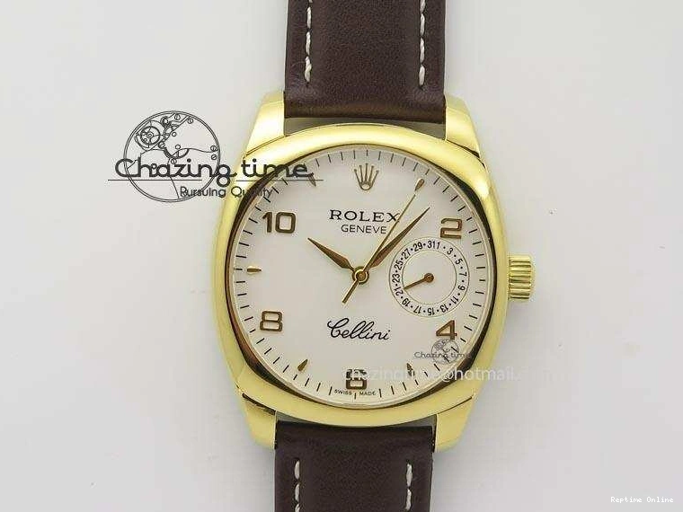 0406 Cellini Date YG White Numeral Dial On Brown Leather Strap A Affordable 3883